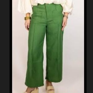 Entro Womens Green Colette Style Cropped Wide Leg Pants NWT - Large